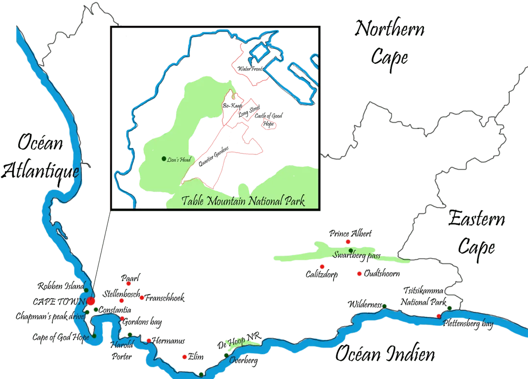 Carte du Western Cape et du parc national de Table Mountain